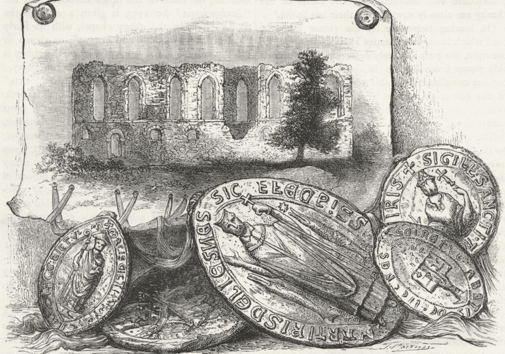 LESNES. Lesnes Abbey and Seals 1888 old antique vintage print picture